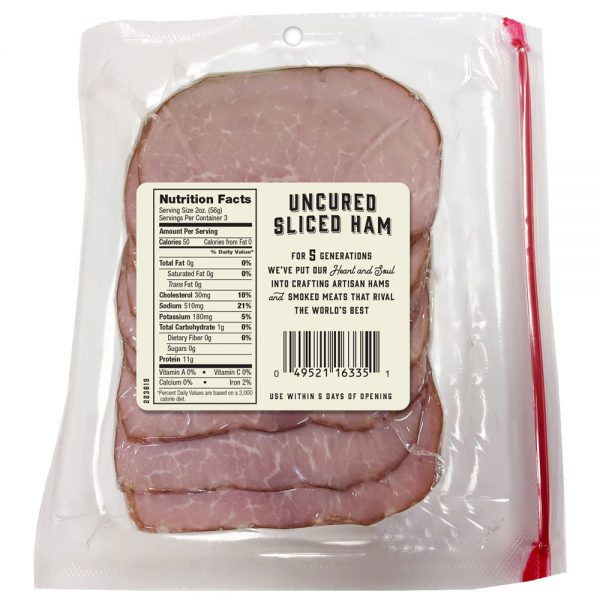 no antibiotics ever uncured shingled ham back view