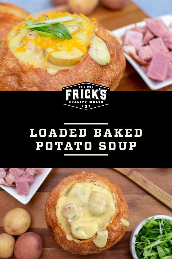 recipe, ham and potato soup, loaded, baked, cheese, jalapenos, bread, bowls, Pinterest